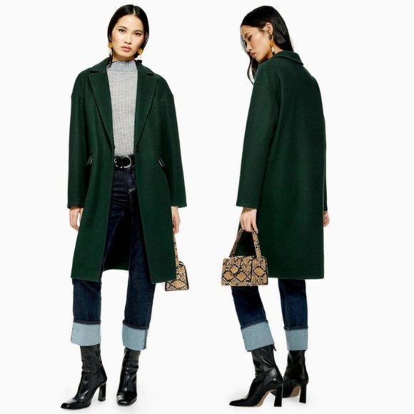 Topshop Jackets & Blazers - TOPSHOP Forest Green Midi Long Winter Coat